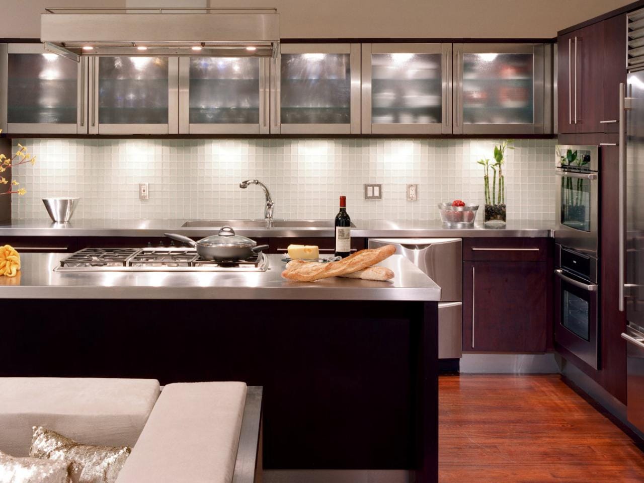 Elegant kitchen with open shelving and modern appliances