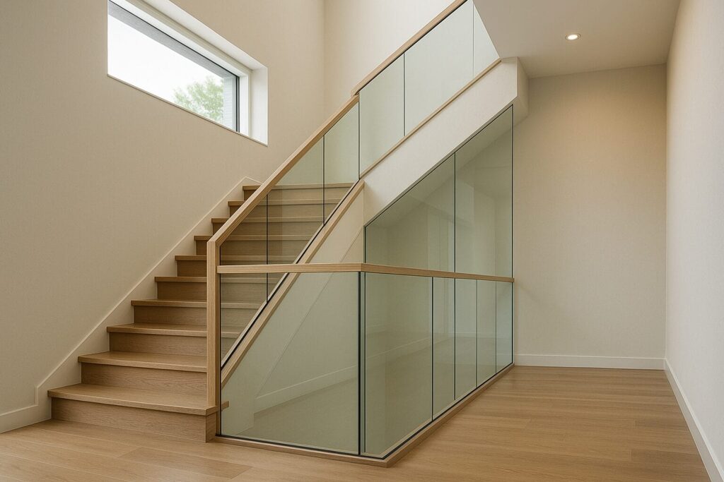 Glass Guardrail Wall Along Double-Height Stairs  example
