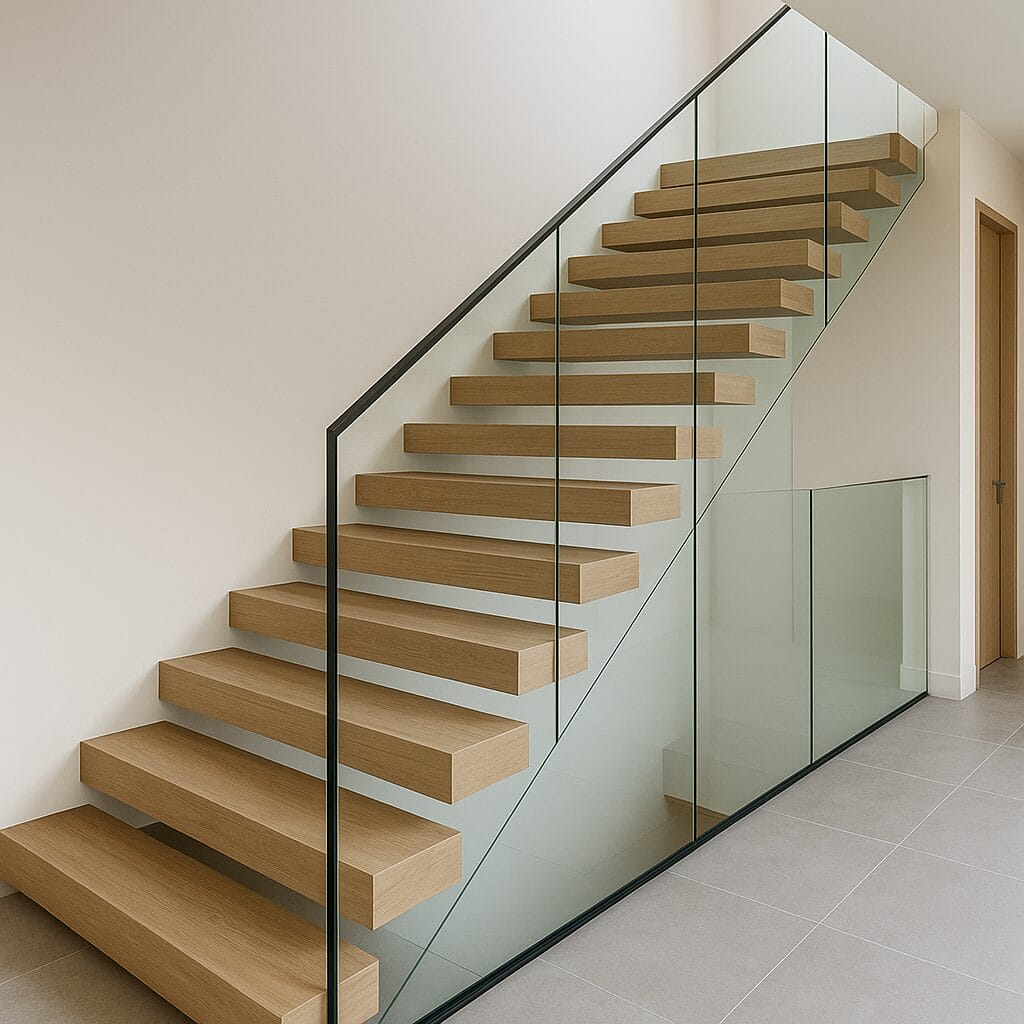 Floating Staircase With Side-Mounted Glass Panels example