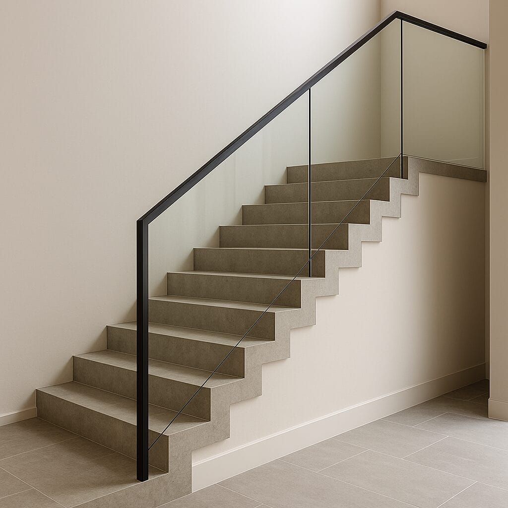 Concrete or Metal Staircase With Frameless Glass Railings  example