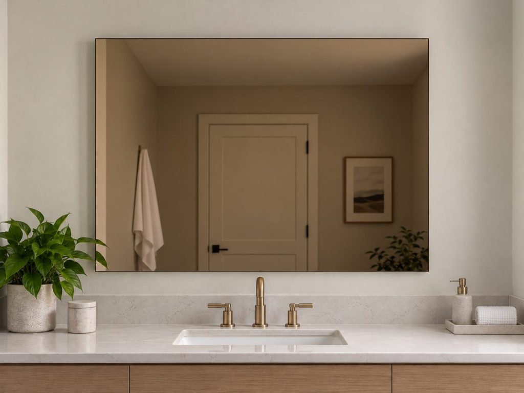 Bronze mirror above a bathroom vanity